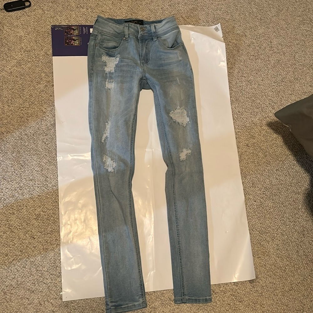 blue ripped skinny jeans high rise